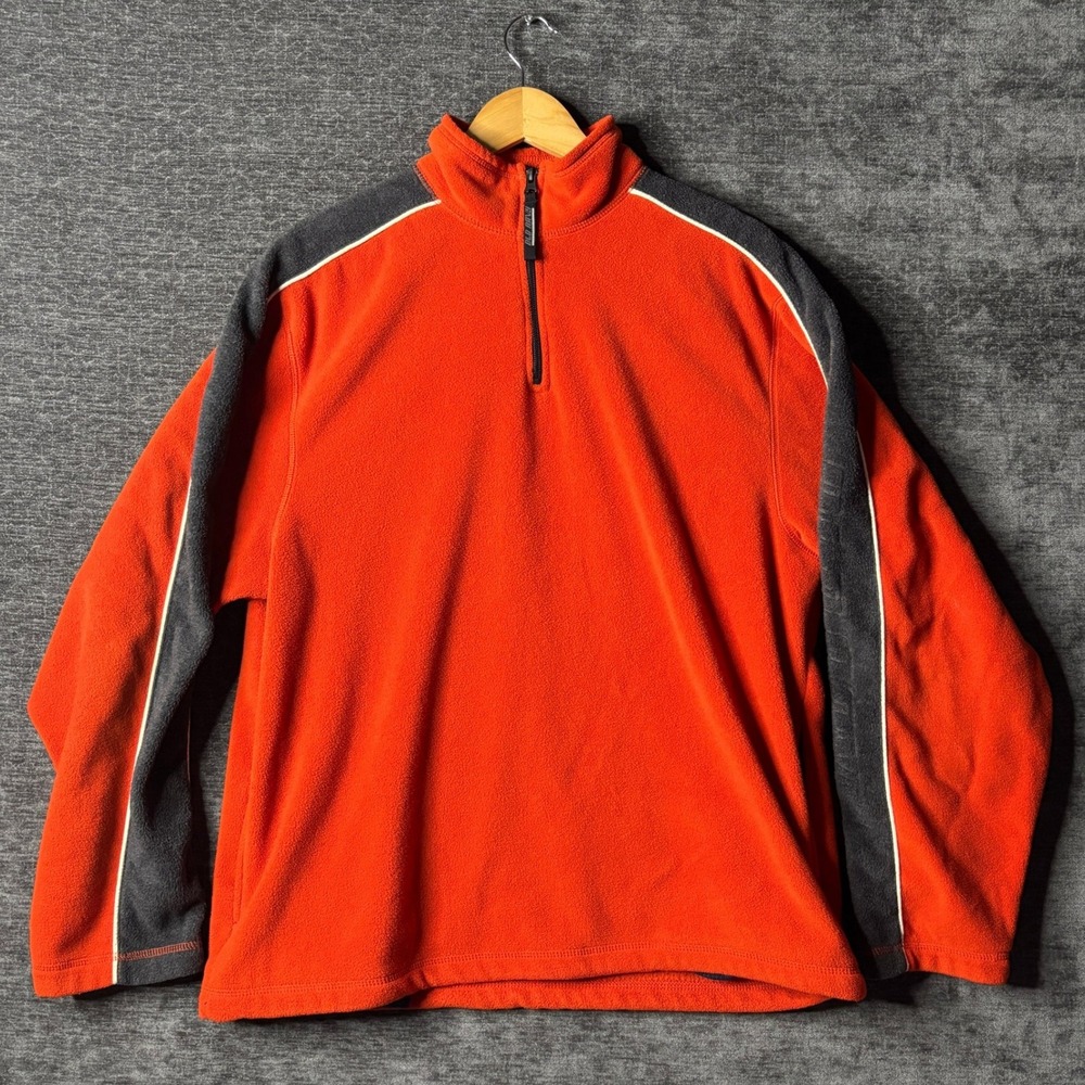 Vintage Y2K Old Navy Mens Large Orange Quarter Zip Fleece Pullover Sweatshirt
